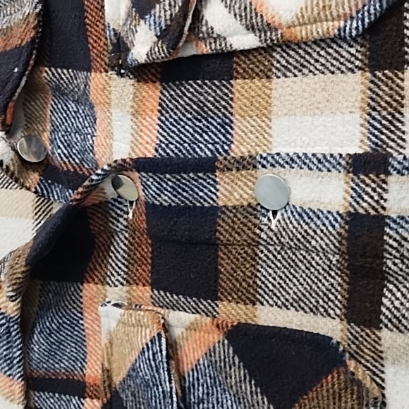 Plaid Thick Yarn Dyed Flannel Chore Coat Barn Jacket Navy Orange Tan Cream - Picture 6 of 9